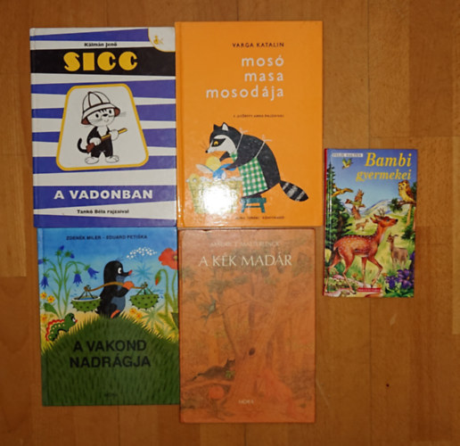 Kálmán Jenő, Varga Katalin, M. Maeterlinck, Zdenek Miler: 4 klasszikus, nagyalakú gyerekkönyv + ajándék gyerekkönyv: Sicc, Mosó masa mosodája, A kék madár, A Vakond nadrágja + Bambi gyermekei antikvár