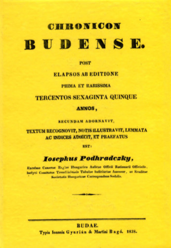 Podhraczky József: Chronicon Budense könyv