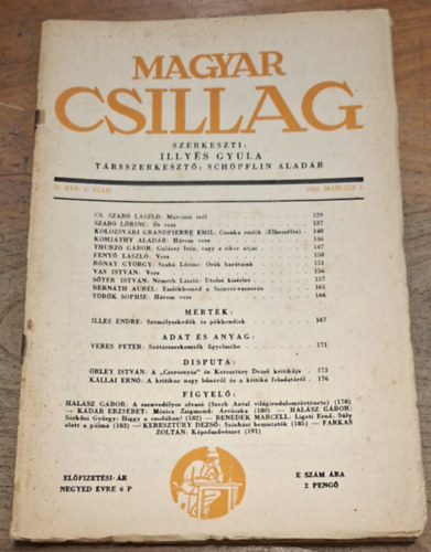 Illyés Gyula (szerk.): Magyar Csillag folyóirat II. évfolyam. 3. szám.  1942. március 1. antikvár