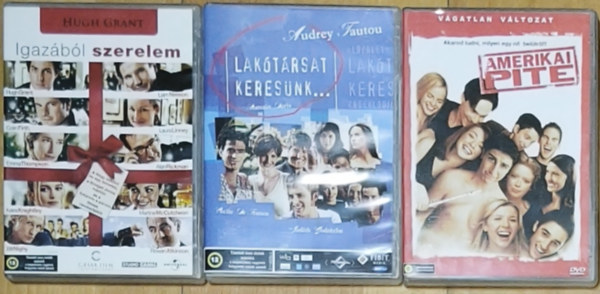 3db romantikus vígjáték DVD - Lakótársat keresünk..., Amerikai pite, Igazából szerelem antikvár