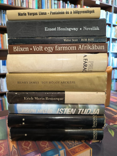 Karen Blixen, Henry James, Prus, Mario Vargas LLosa, Sienkiewicz Henryk, Joseph Heller, Erich Maria Remarque, Ernest Hemingway, Scott Walter, Walter Scott: Világirodalom könyvcsomag 9 darabos KÖNYVMENTŐ AJÁNLAT: Volt egy farmom Afrikában, Egy hölgy arcképe, A fáraó, Pantaleón és a hölgyvendégek, Özönvíz I-II., Isten tudja, Három bajtárs, Novellák, Rob Roy antikvár