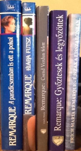 E.M. Remarque: 5 db E.M. Remarque könyv: A paradicsomban is ott a pokol+Hiába futsz+Csend Verdun felett+Győztesek és legyőzöttek+Éjszaka Lisszabonban antikvár