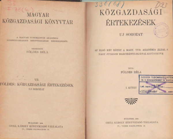 Földes Béla: Közgazdasági értekezések könyv