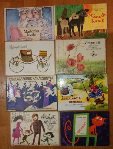 Zsoldos Vera, Radvány Zsuzsa, Végh György, Móra Ferenc, Székely Magda: 8 klasszikus leporelló: Sétálunk, sétálunk, Lapozgató, "Elszaladt a kemence...", Csillagszórós karácsonyfa, Virágos rét, Régimódi hintók, Mártonka levele, Házunk körül antikvár