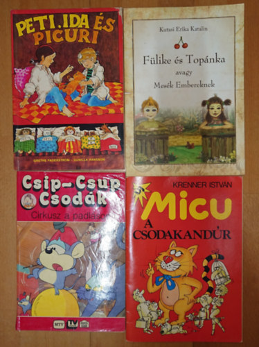 Kutasi Erika Katalin, Grethe Fagerström, Krenner István: 4 nagyalakú mesefüzet: Fülike és Topánka, avagy mesék embereknek, Peti, Ida és Picuri, Micu, a csodakandúr, Csip-csup csodák - Cirkusz a padláson antikvár