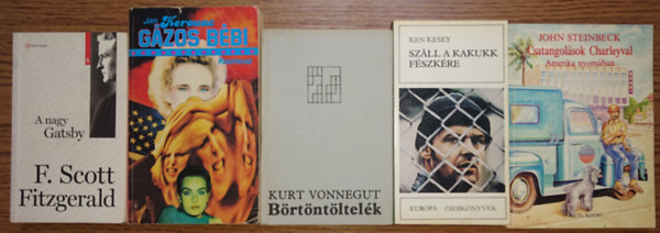 F. Scott Fitzgerald, Jack Kerouac, Kurt Vonnegut, Ken Kesey, John Steinbeck: 5 20. századi amerikai klasszikus csomagban: A nagy Gatsby, Börtöntöltelék, Gázos bébi, Száll a kakukk fészkére, Csatangolások Charelyvel Amerika nyomában antikvár