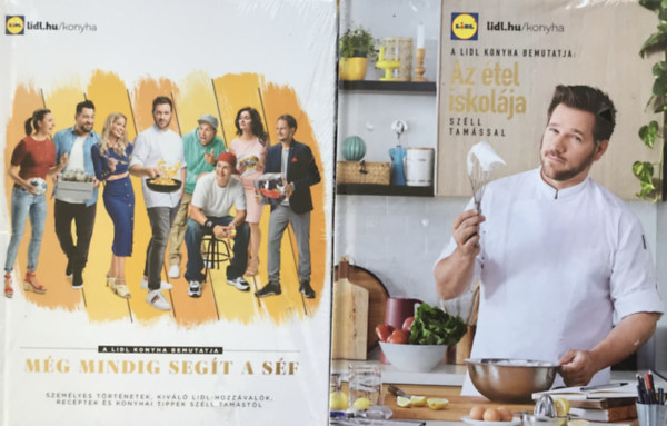 2 db Lidl konyha szakácskönyv  1. Még mindig segít a séf, 2. Az étel iskolája Széll Tamással antikvár