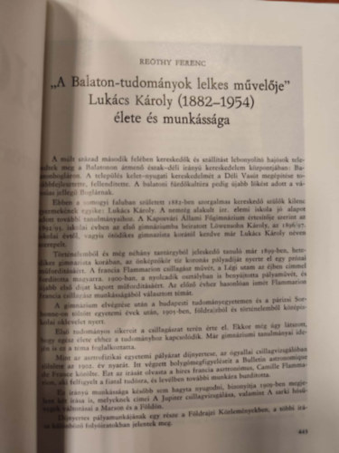 Reöthy Ferenc: "A Balaton-tudományok lelkes művelője" Lukács Károly (1882-1954) élete és munkássága (Különlenyomat) antikvár