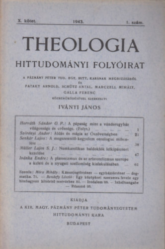 Iványi János (szerk): Theologia hittudományi folyóirat X. kötet 1943. 1. szám antikvár