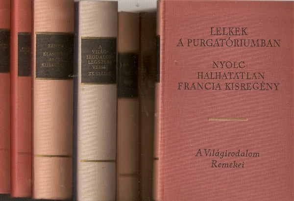 Lion feuchtwanger:; Ilja Ehrenburg; Aexandre Dumas; Hawthorne Nathániel; Scott Walter; Nyikolaj Leszkov; Franz Werfel; Alberto Moravia; Kazantzakisz; Emile Zola; Flaubert Gustave; Maupassant; Navarrai Margit; Leonhard Frank; E. E. Kisch; H. G: Wells; Thomas Hardy; Aragon: 23 db A Világirodalom Remekei sorozatból: A hamis Nero, A harácsoló, A három testőr, A hétormú ház, A lammermoori nász, A lepecsételt angyal, A nápolyi testvérek, A római lány, A viharlovas, Akinek meg kell halnia, Állat az emberben, Az üldöző, Bovaryné,  könyv