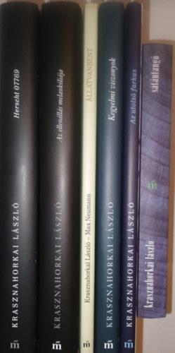 Krasznahorkai László: Krasznahorkai László 6 könyve Olvasatlan állapotban -Sátántangó   -Krasznahorkai László: Herscht 07769 -Krasznahorkai László:Kegyelmi viszonyok -Krasznahorkai László:Állatvanbent -Krasznahorkai László: Az utolsó farkas -Krasznahorkai László: Az ellenállás antikvár