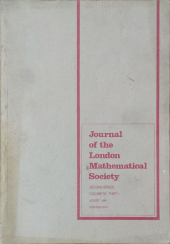 N. G. Lloyd - A. O. Morris (eds.): Journal of the London Mathematical Society, Second Series, Vol. 30 Pt. 1 (August 1984) antikvár