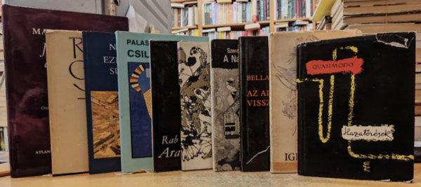 Makkai Ádám, Quasimodo, Bella István, Szentmihályi Szabó Péter, Rónay György, Rab Zsuzsa, Palasovszky Ödön, Nagy Gáspár: 10 db költészet: Hazatérések; Igék és igák; Az arcom visszakérem; A Nagy Számítógép; A kert; Aranyvasárnap; Csillagsebek; Ezredváltó, sűrű évek; Tükör és tűz; Jézus és a démonok imája antikvár