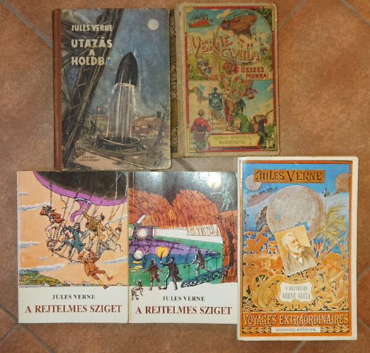 Jules Verne: 5 kötet 4 mű Verne Gyulától/-ról: Utazás a Holdba, Grant kapitány gyermekei, A rejtelmes sziget 1-2., A rejtélyes Verne Gyula antikvár