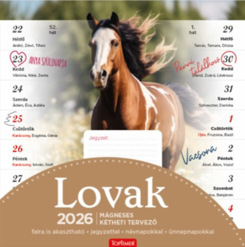 Lovak - mágneses naptár 22x22 cm - 2026 naptár