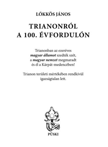 Lőkkös János: Trianonról a 100. évfordulón antikvár