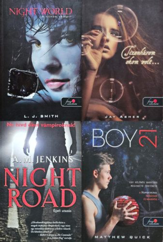 Jay Asher, Matthew Quick, L. J. Smith: 4 db Vörös pöttyös könyv: Tizenhárom okom volt... +  Boy 21 + Night World - A titkos vámpír + Night road - Éjjeli utazás antikvár