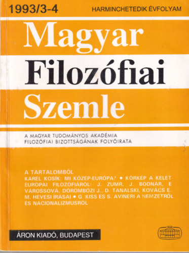 Áron László: Magyar Filozófiai Szemle 1993/3-4 (37. évf.) antikvár