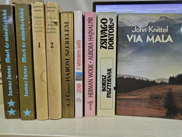John Knittel, Borisz Paszternak, Herman Wouk, A. J. Cronin, Charlotte Brontë, James Jones: 7db mű, KÖNYVMENTŐ AJÁNLAT 9 kötetben: Via mala+ Zsivago doktor+ Aurora hajnalpír+ A hattyúcímeres kastély+ Három szerelem+ Villette- Henry Hastings kapitány I-II+ Most és mindörökké I-II. antikvár