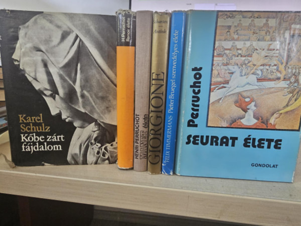 Karel Schulz, Henri Perruchot, C.és M. Scharten-Antik, Felix Timmermans: 6db művész életrajz, KÖNYVMENTŐ AJÁNLAT: Kőbe zárt fájdalom+ Renoir élete+ Manet élete+ Giorgione+ Peter Bruegel szenvedélyes élete+ Seurat élete antikvár