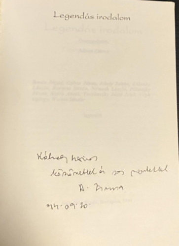 Albert Zsuzsa: Legendás irodalom (Dedikált) - Dedikált antikvár