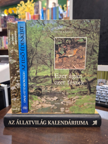 Jane van Lawick-Goodall, David Attenborough, Schmidt Egon-Bécsy László: 4 db ismeretterjesztő kötet: Az ember árnyékában, Az első édenkert, Ezer ágán ezer fészek, Az állatvilág kalendáriuma antikvár