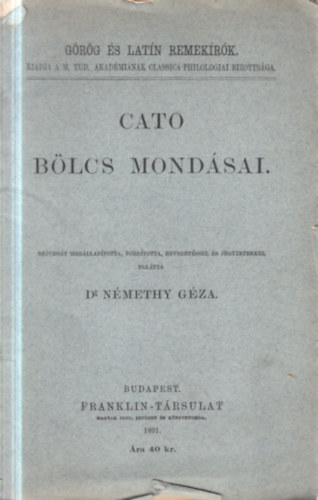 Cato: Cato bölcs mondásai antikvár