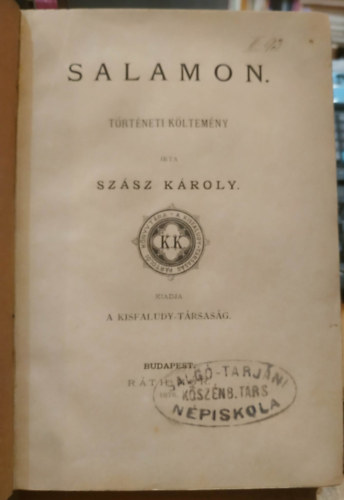 Szász KÁroly: Salamon. Történeti költemény. antikvár