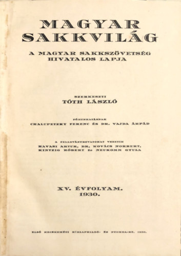 Tóth László: Magyar sakkvilág 1930. antikvár
