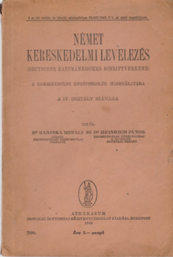 Dr. Barsika Mihály és Dr. Heinrich János: Német kereskedelmi levelezés antikvár