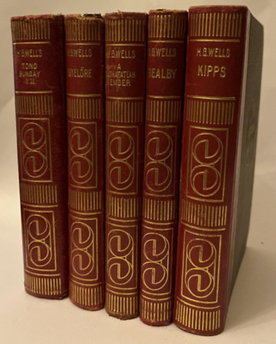 H. G. Wells: 5 db félbőr Modern Klasszikusok: A regény mesterei H. G. Wells kötet: 1. Tono-Bungay I-II. 2. Egyelőre... (Egy lady arcképe) 3. A láthatatlan ember 4. Bealby 5. Kipps antikvár