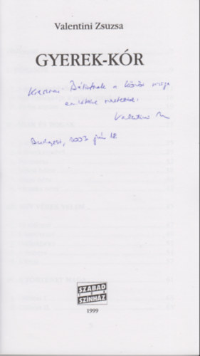 Valentini Zsuzsa: Gyerek-kór - Dedikált antikvár