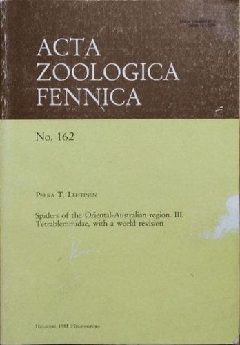 Pekka T. Lehtinen: Spiders of the Oriental-Australian Region, III. - Tetrablemmidae, with a World Revision antikvár
