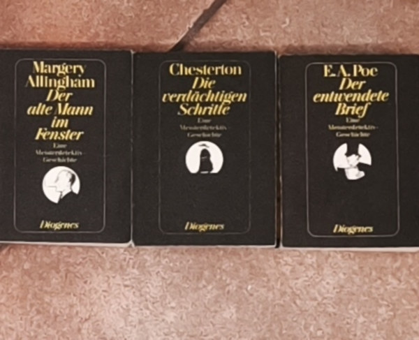 Margery Allingham, Gilbert K. Chesterton, Edgar Allan Poe: 3db német nyelvű detektívregény (minikönyv)  - Der alte Mann im Fenster, Die verdachtigen Schritte, Der entwendete Brief antikvár