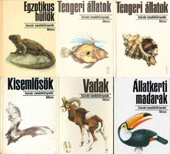 Vargha Béla, Patay László, Schmidt Egon, Janisch Miklós, Podani János, Pénzes Bethen: 6 db Búvár zsebkönyv - állatok: Tengeri állatok 1-2. + Egzotikus hüllők + Kisemlősök + Vadak + Állatkerti madarak antikvár