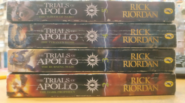 Rick Riordan: 4 db The Trials of Apollo 2-5. (II-V.): The Dark Prophecy + The Burning Maze + The Tyrant's Tomb + The Tower of Nero antikvár