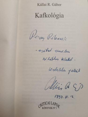 Kállai R. Gábor: Kafkológia- dedikált antikvár