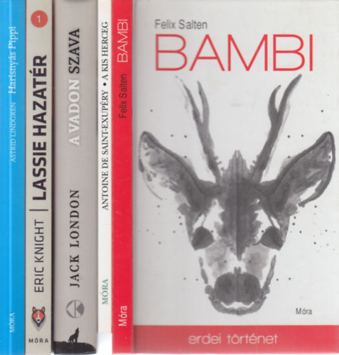 Felix Salten, Antoine de Saint-Exupéry, Jack London, Eric Knight, Astrid Lindgren: 5 db. klasszikus ifjúsági regény (Bambi + A kis herceg + A vadon szava + Lassie hazatér + Harisnyás Pippi) antikvár