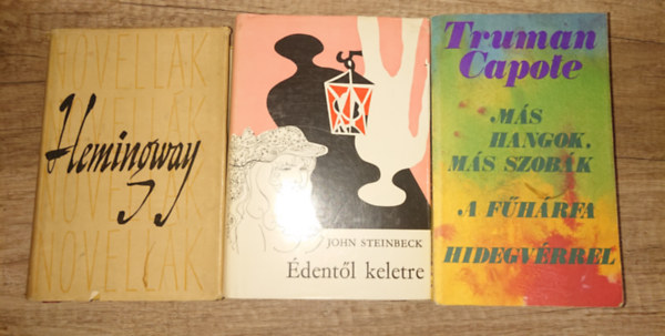 Truman Capote, John Steinbeck, Ernest Hemingway: 3 klasszikus 20. századi amerikai kötet: Édentől keletre, Más hangok, más szobák/A fűhárfa/Hidevérrel, Novellák (Hemingway) antikvár