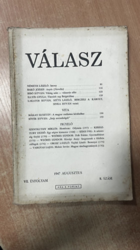 Illyés Gyula: Válasz VII. évf. 8. szám 1947 aug. antikvár