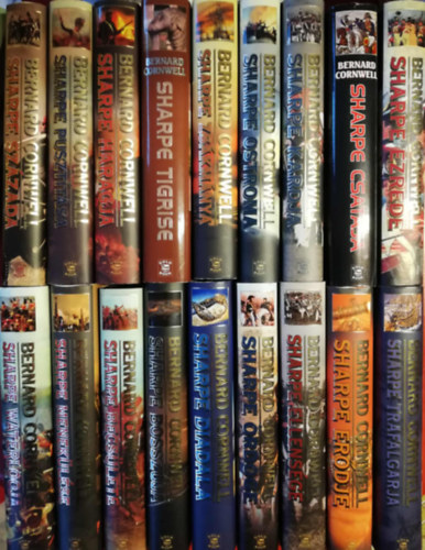 Bernard Cornwell: 18 Sharpe kötet(Százada Pusztítása Haragja Tigrise Zsákmánya Ostroma Kardja Csatája Ezrede Waterlooja Menekülése Becsülete Bosszúja Diadala Ördöge Ellensége Erődje Trafalgarja) antikvár