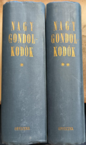 Platon; Epikuros; Seneca; Marcus Aurelius; Plotinos; Szent Ágoston; Morus Tamás; Erasmus; Montaigne; Descartes; Montesquieu: Nagy gondolkodók I-II. antikvár