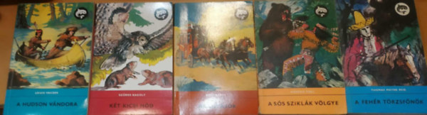Bret Harte, Grey Owl (Szürke Bagoly), Hosszú Toll, Thomas Mayne Reid, Louis Vaczek: 5 db Delfin regények: A fehér törzsfőnök + A Hudson vándora + A sós sziklák völgye + Aranyásók + Két kicsi hód antikvár