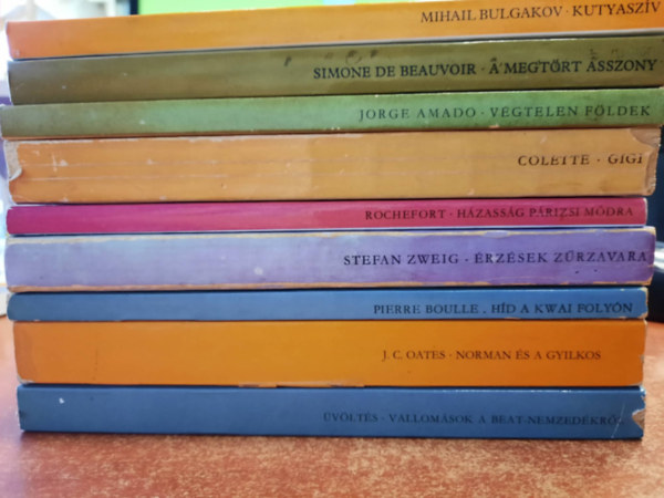 Mihail Bulgakov, Simone de Beauvior, Jorge Amado, Colette, Christiane Rochefort, Zweig Stefan, Pierre Boulle, Joyce Carol Oates, J.C. Oates: 10 db Európa zsebkönyv:Kutyaszív, A megtört asszony, Végtelen földek, Gigi, Házasság párizsi módra, Érzések zűrzavara, Híd a kwai folyón, Norman és a gyilkos, Üvöltés- Vallomások a beat- nemzedékről antikvár
