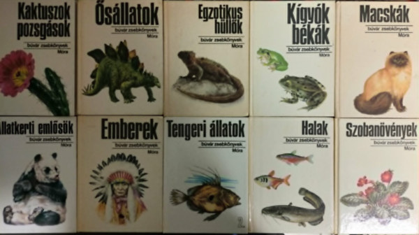 Búvár Zsebkönyvcsomag 10db? Ősállatok + Egzotikus hüllők + Kigyók békák + Macskák + Állatkerti emlősök + Emberek + Tengeri állatok 2. + Halak + Szobanövények + Kaktuszok pozsgások antikvár