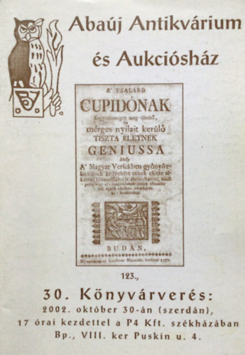 Abaúj Antikvárium és Aukciósház 30. Könyvárverés antikvár