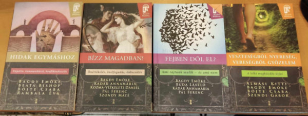 Bagdy Emőke, Buda László, Kádár Annamária, Szendi Gábor, Böjte Csaba: 4 db Nyitott Akadémia kötet: Bízz magadban! + Fejben dől el? + Hidak egymáshoz + Veszteségből nyereség, vereségből győzelem könyv