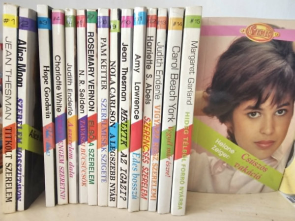 Jean Thesman, Alice Moon, Hope Goodwin, Charlotte White, Judith Enderle, N. R. Selden, Rosemary Vernon, Pam Ketter, Nola Carlson, Amy Lawrence, Harriette S. Abels, Carol Beach York, Margaret Garland, Helena Zeiger: Szeszély sorozat 1-16: Titkolt szerelem+ Szerelem hosszútávon+ Julie álma+ Lehet engem szeretni?+ A szerelem dala+ Tavaszi búcsúcsók+ Első a szerelem+ Szerelmesek szigete+ A legszebb nyár+ Melyik az igazi?+ Édes bosszú+ Szerencsés szerelem+ antikvár