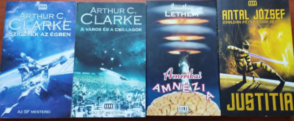 Arthur C. Clarke, Jonathan Lethem, Antal József: 4db Galaktika könyv:Szigetek az égben,A város és a csillagok,Justitia+Amerikai amnézia antikvár