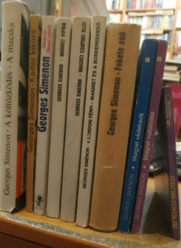 Georges Simenon: 10 db Maigret krimi: Fej nélküli holttest; ...vallomása; ...védekezik; A londoni férfi/... és a borkereskedő; Ködös kikötő; ...csapdát állít; ... pipája/... az esküdtszéken/... megharagszik; Fekete eső; Liberty bár/... csalódik; A költözés/A macska antikvár